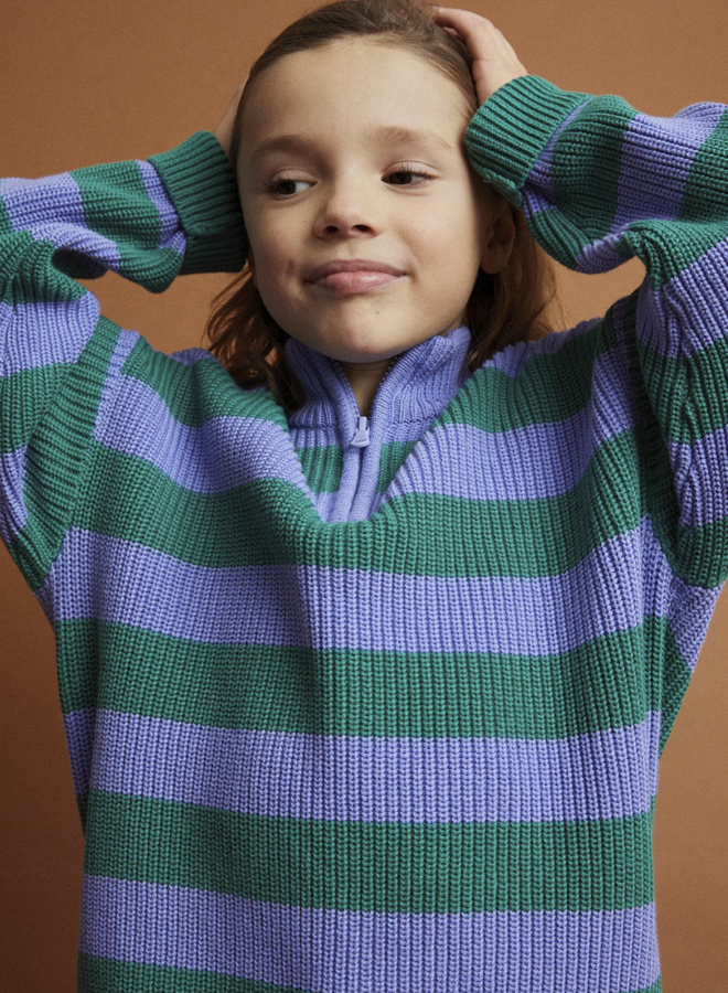 Sproet & Sprout - Sweater stripes mock up zip Deep green