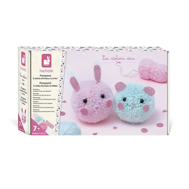 Janod - Creative Kit - 2 Animal Pom-Poms to Create