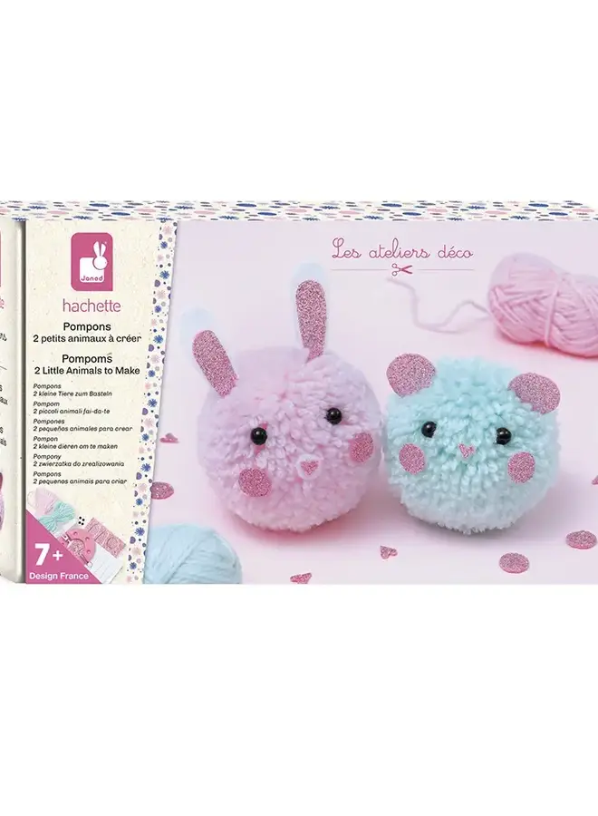 Janod - Creative Kit - 2 Animal Pom-Poms to Create