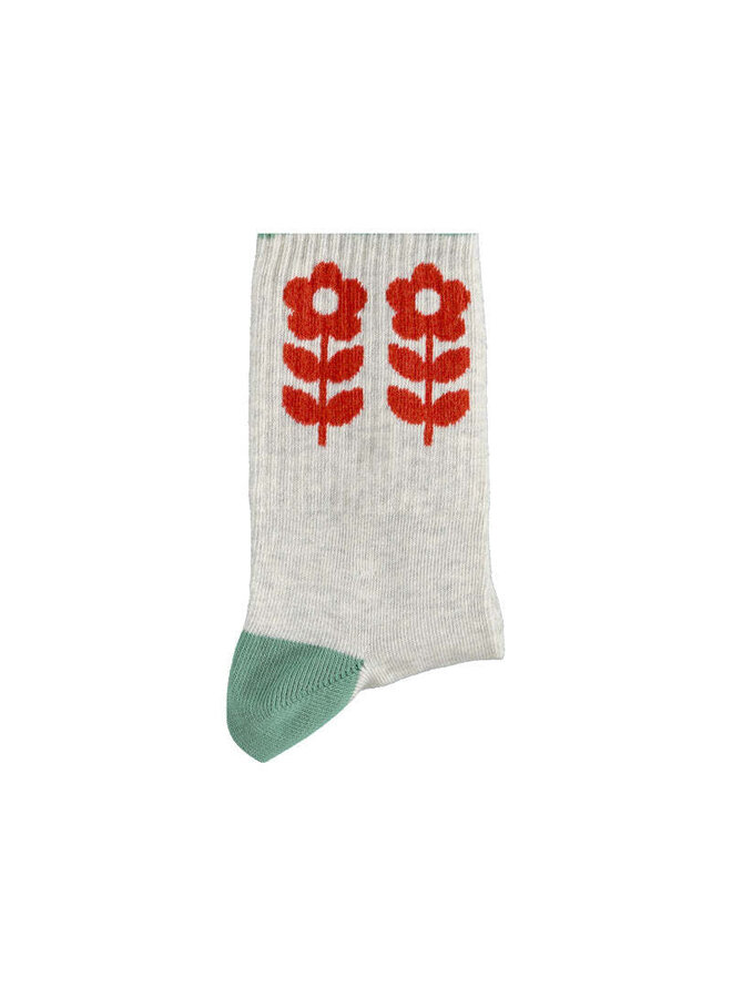 Piupiuchick - Socks light grey red flowers