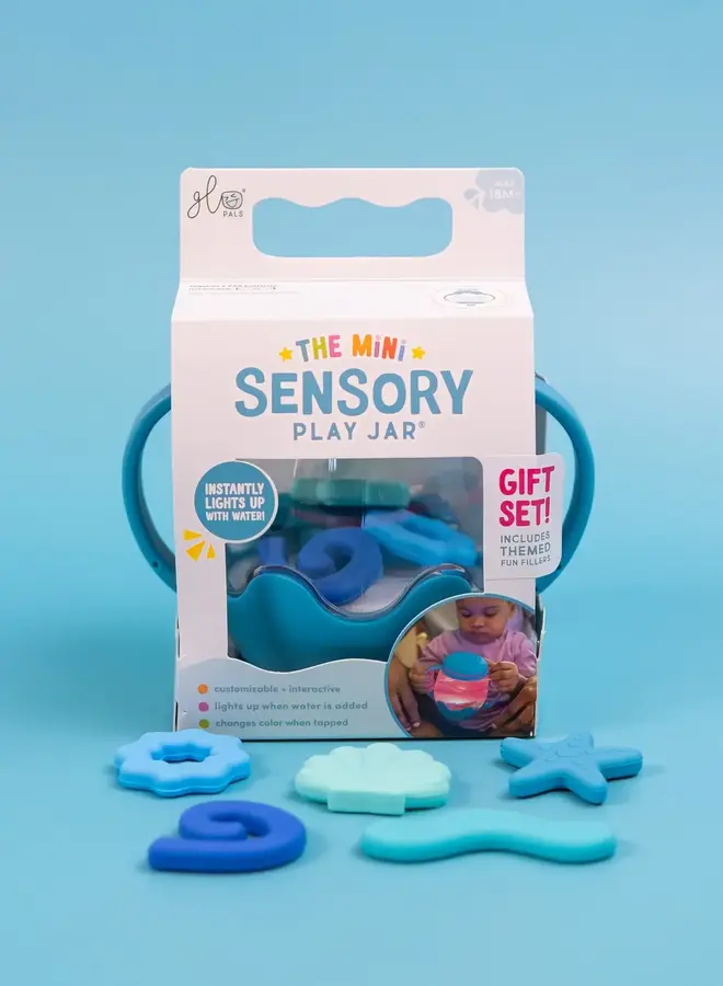 Glo Pals mini jar set blue whit 5 soft shapes