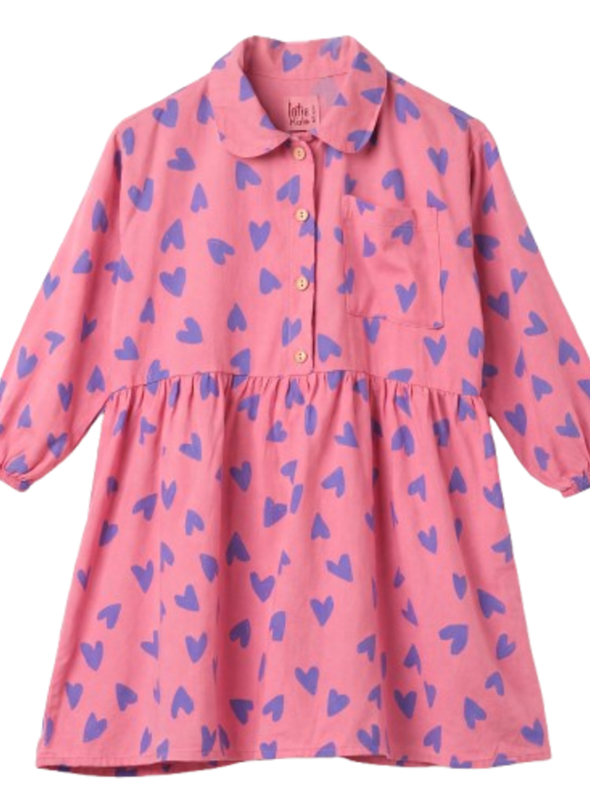 Lötiekids - Woven buttoned dress  HEARTS Pink lemonade