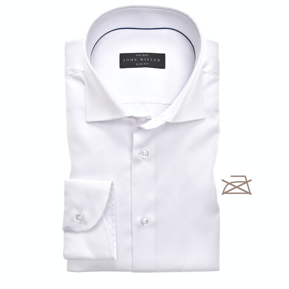 JOHN MILLER 5343511-910  Slim Fit overhemd lange mouw wide spread non iron WIT