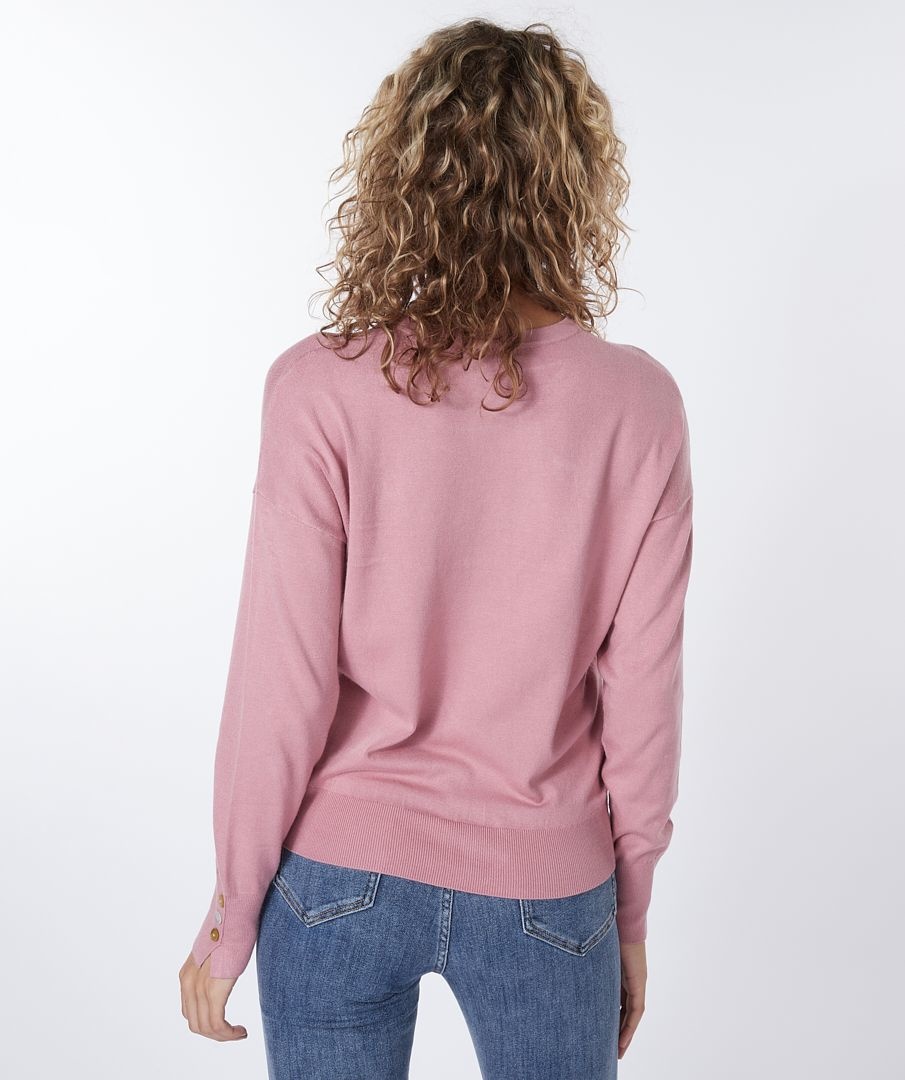ESQUALO F22.07505 Sweater basic button slve cuff vintage rose