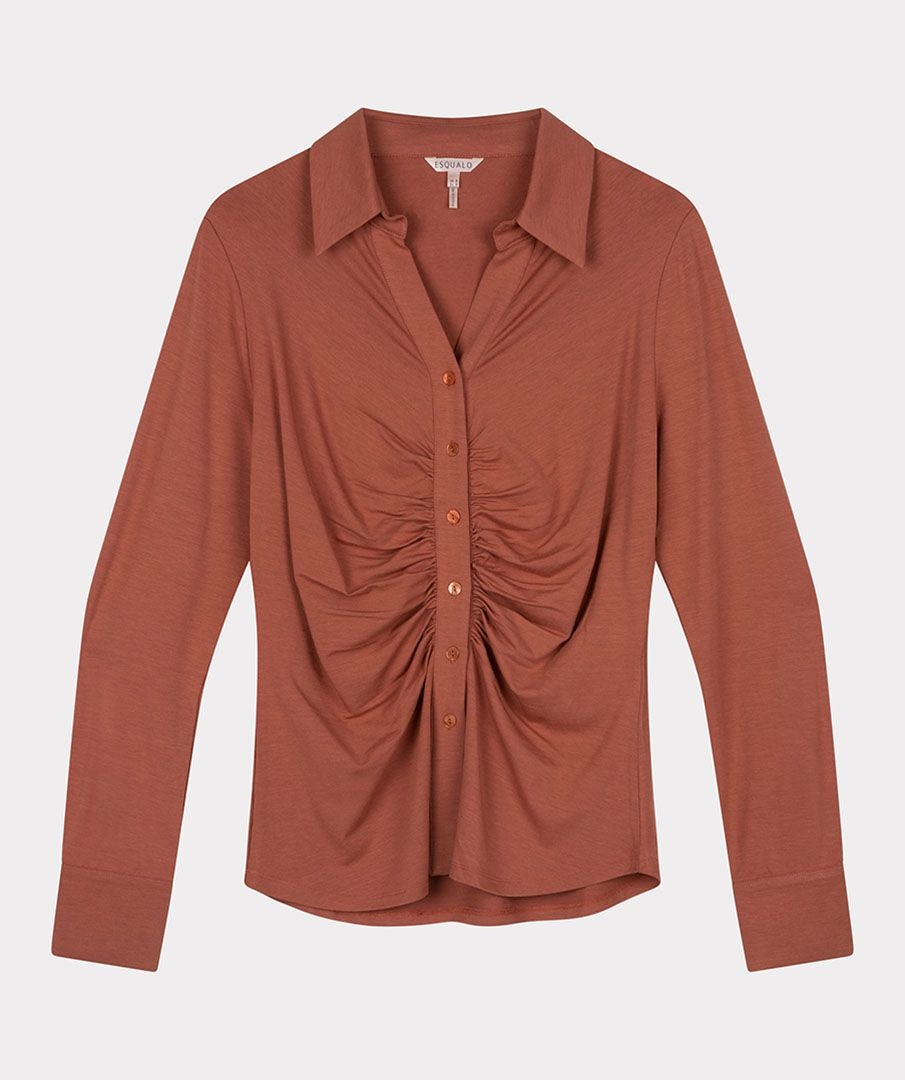 ESQUALO F22.30502 Blouse fancy pleats copper brown