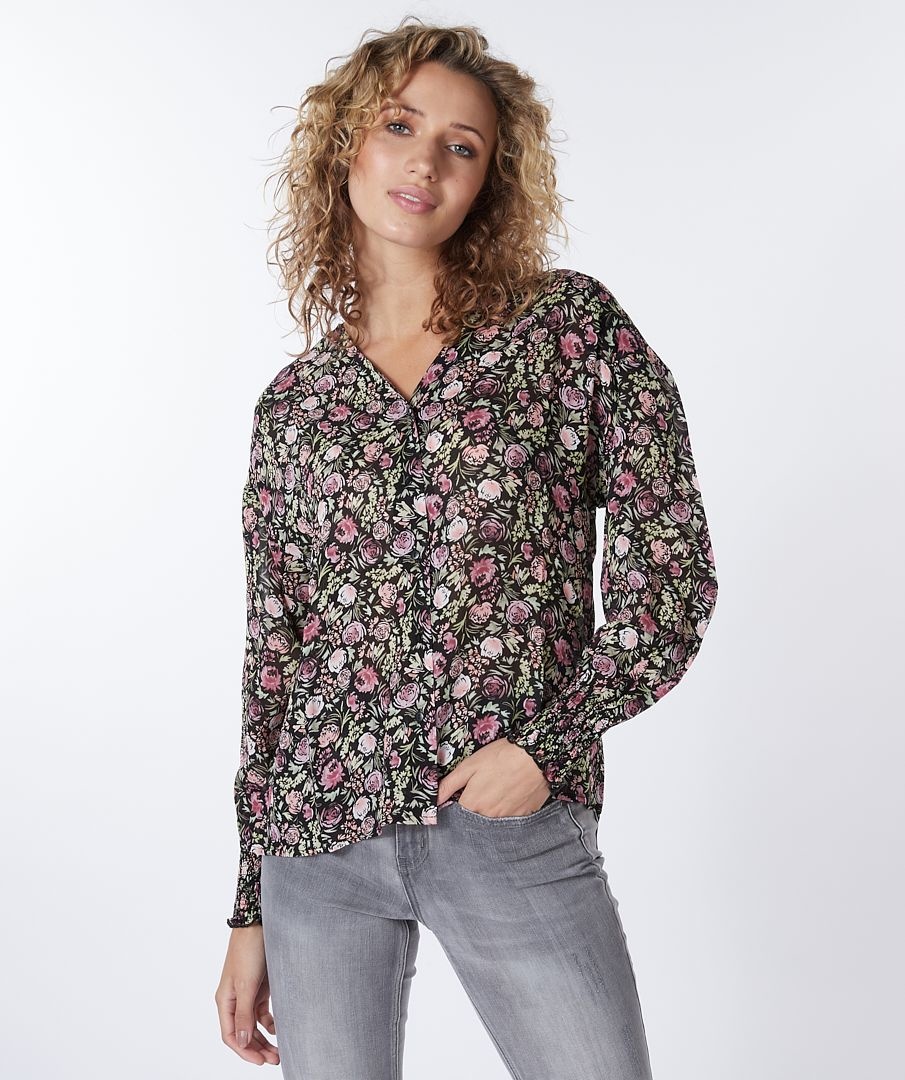 ESQUALO F22.14518 Blouse v-neck soft deco print print
