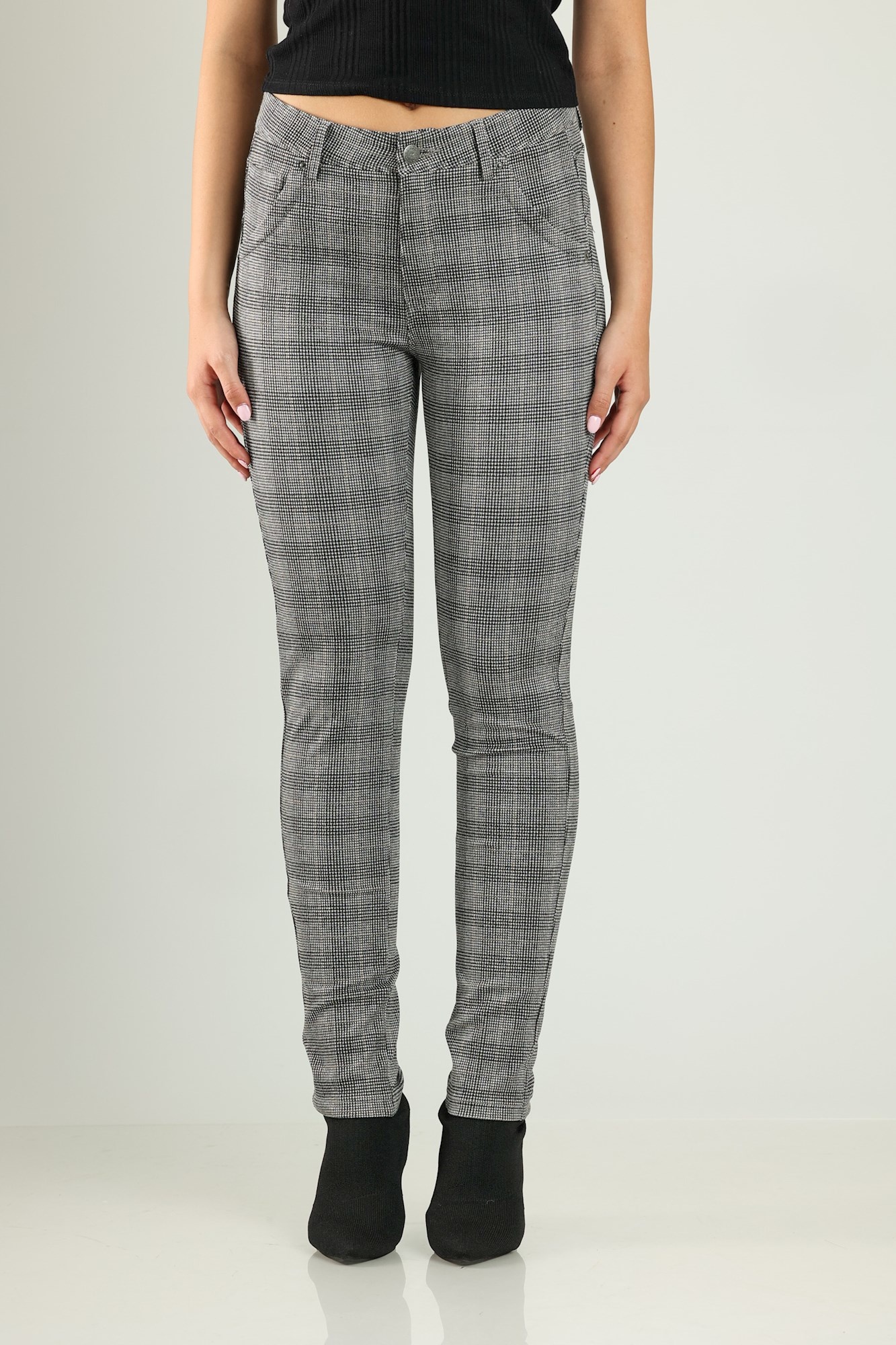 BIANCO 222806 Azurite bla black check boyfriend trouser