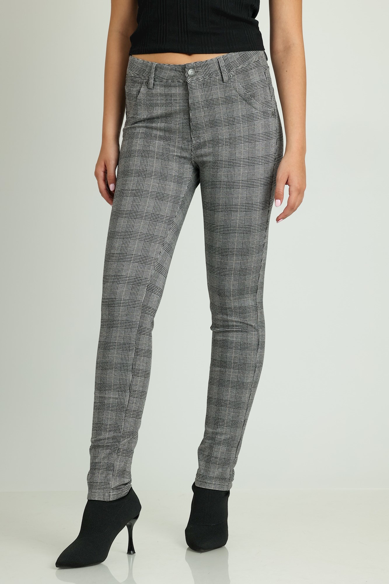 BIANCO 222806 Azurite bla black check boyfriend trouser