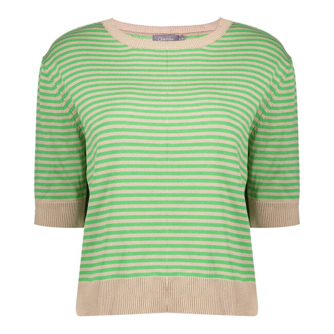 GEISHA 34063-70 Pullover striped short sleeves sand-green