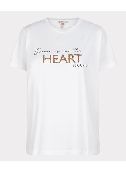 ESQUALO SP23.05012 T-shirt caviar print "heart" off white/ gol
