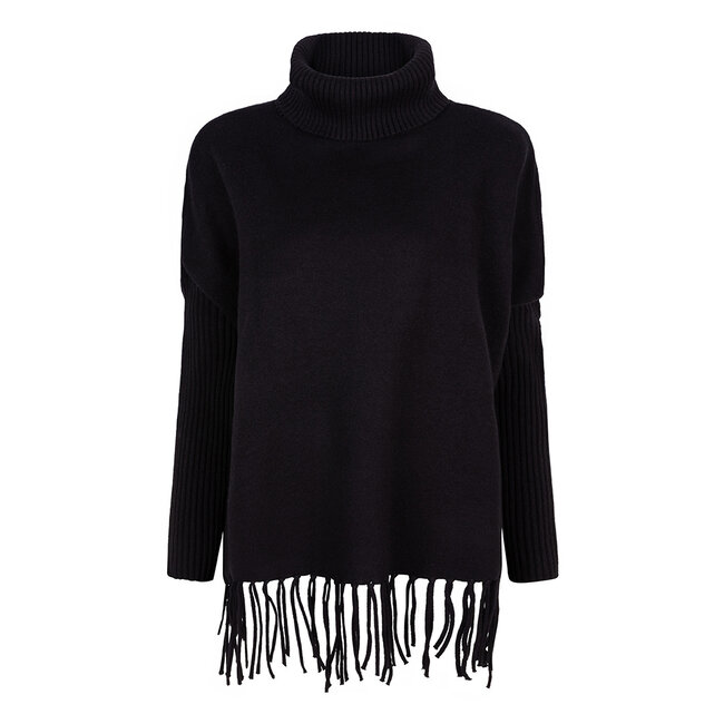 ESQUALO F23.07512 SWEATER COL FRINGES BLACK 000