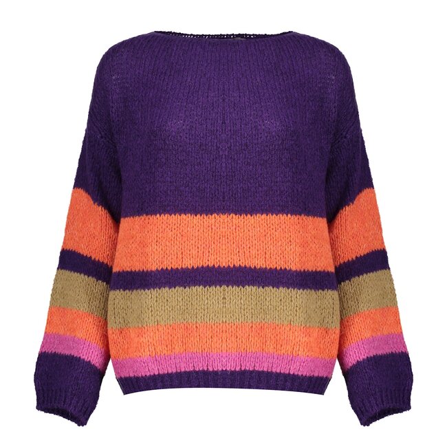 GEISHA 34554-70 Pullover stripes purple/hot coral/camel