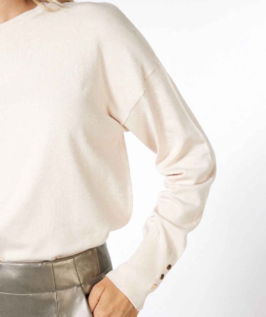 ESQUALO F23.07535 SWEATER BASIC BUTTON SLVE CUFF LIGHT SAND