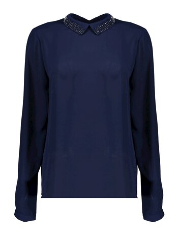 Geisha Top met geborduurde kraag navy