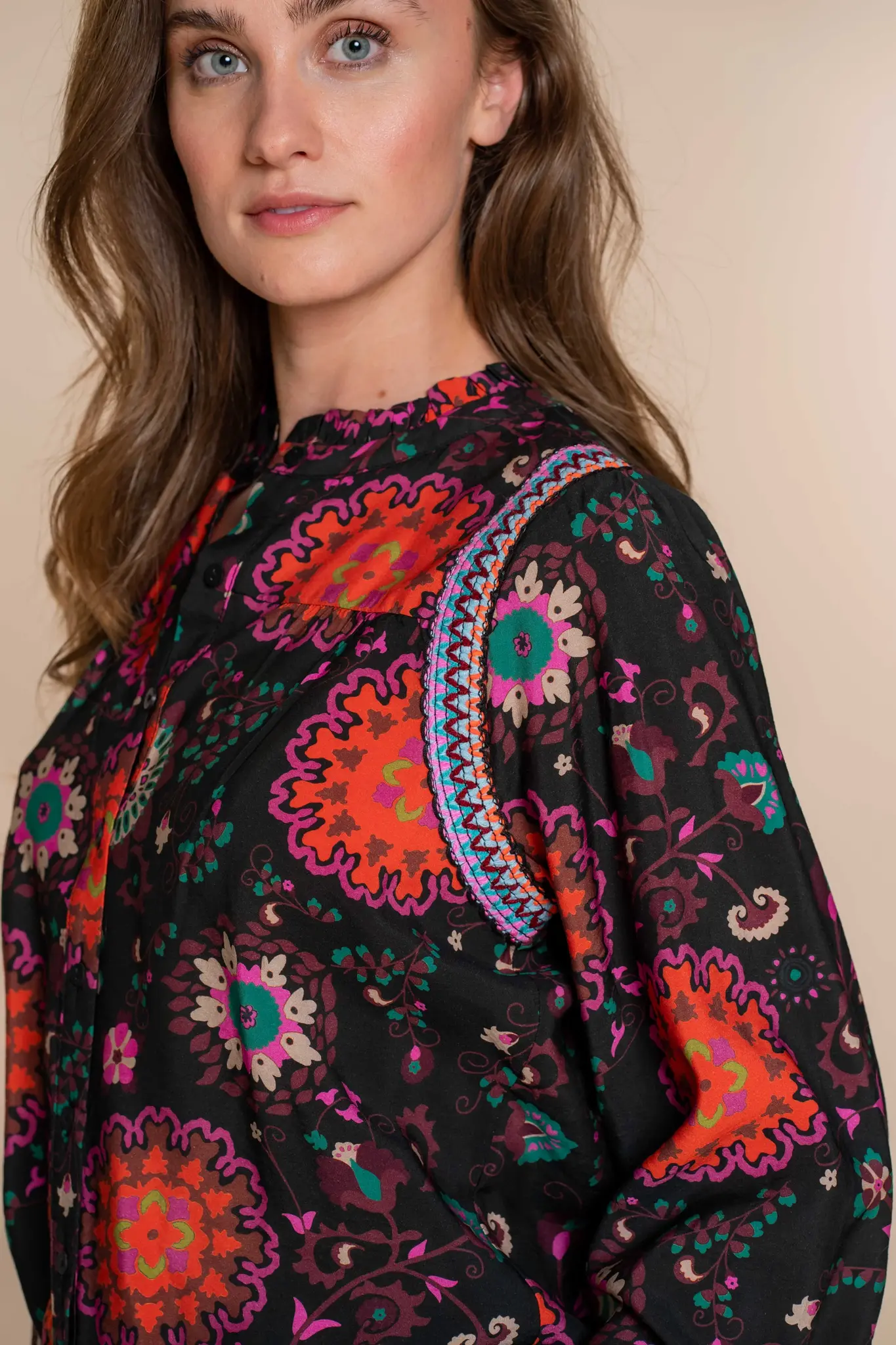 GEISHA 33691-20 Blouse black/burgundy/pink combi