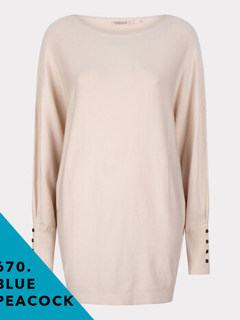 ESQUALO F23.07540 SWEATER BATWING BUTTONED CUFF PEACOCK BLUE