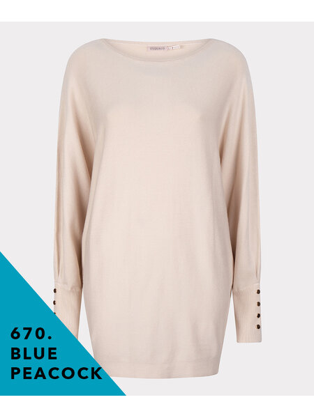 ESQUALO F23.07540 SWEATER BATWING BUTTONED CUFF PEACOCK BLUE