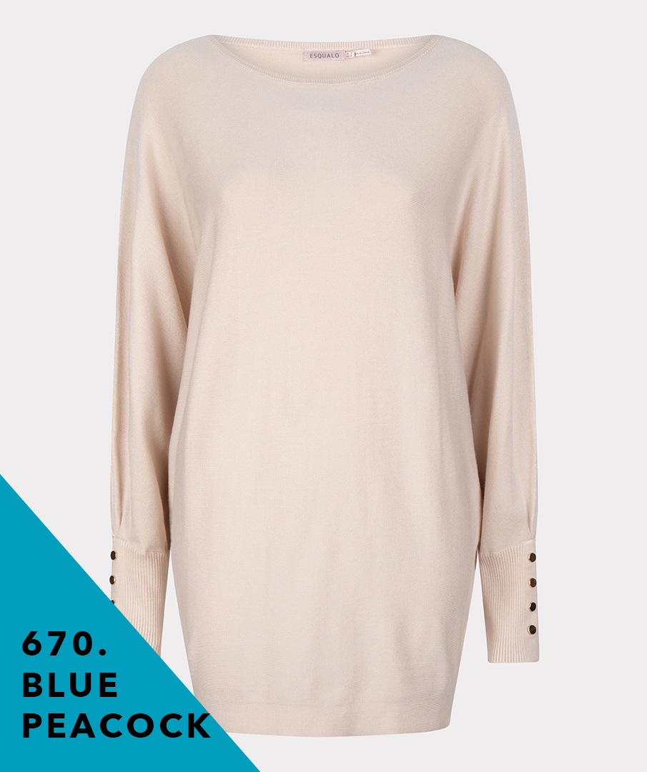 ESQUALO F23.07540 SWEATER BATWING BUTTONED CUFF PEACOCK BLUE