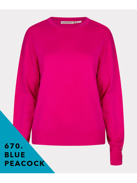 ESQUALO F23.07535 SWEATER BASIC BUTTON SLVE CUFF PEACOCK BLUE