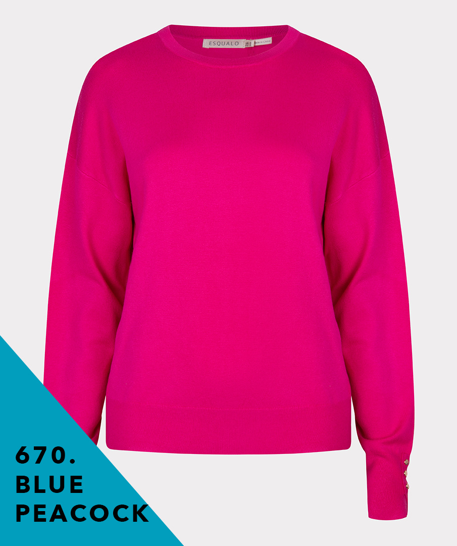 ESQUALO F23.07535 SWEATER BASIC BUTTON SLVE CUFF PEACOCK BLUE