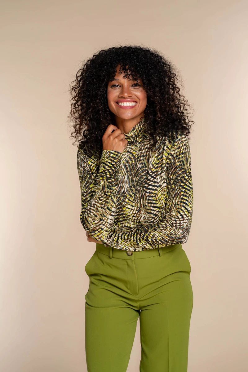 GEISHA TOP WITH COL 32893-60 00560- OLIVE GREEN/LIME/BROWN