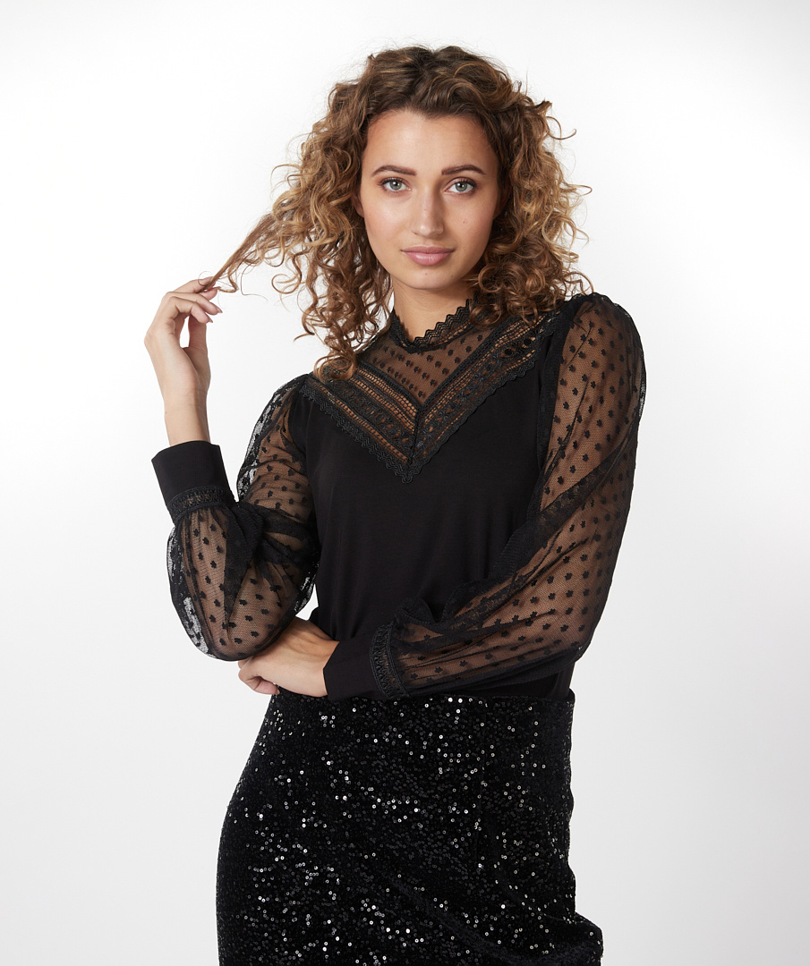 ESQUALO W23.30729 Top mesh v-neck black