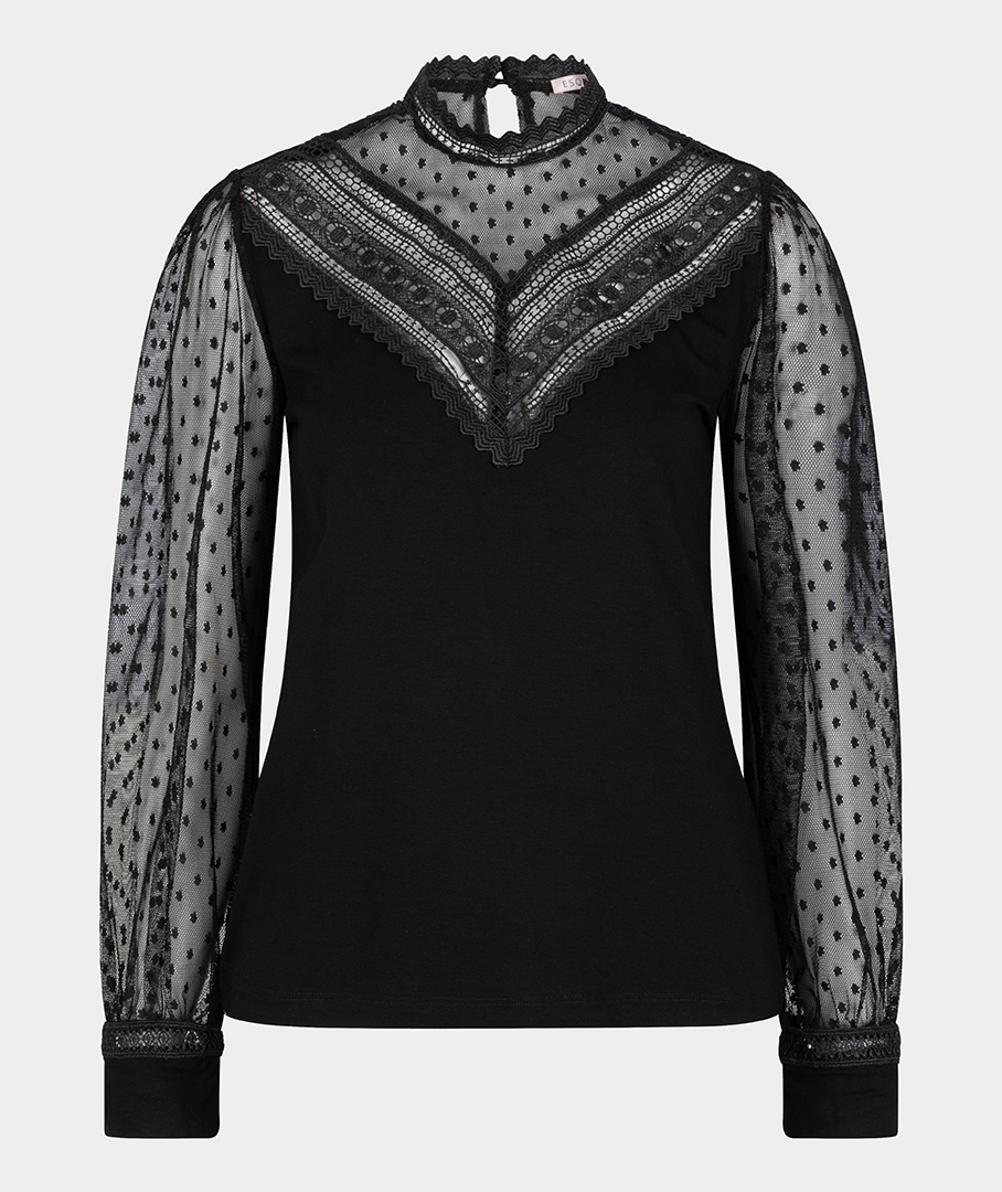 ESQUALO W23.30729 Top mesh v-neck black