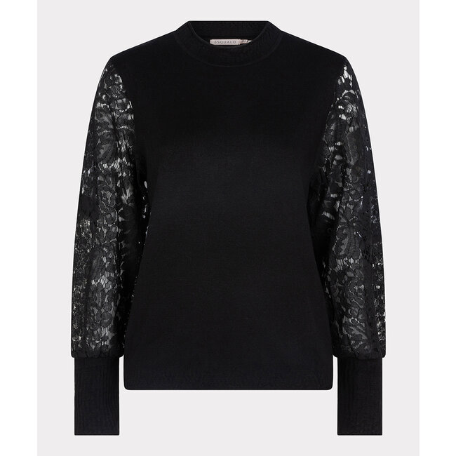 ESQUALO W23.07702 Sweater col lace slve black