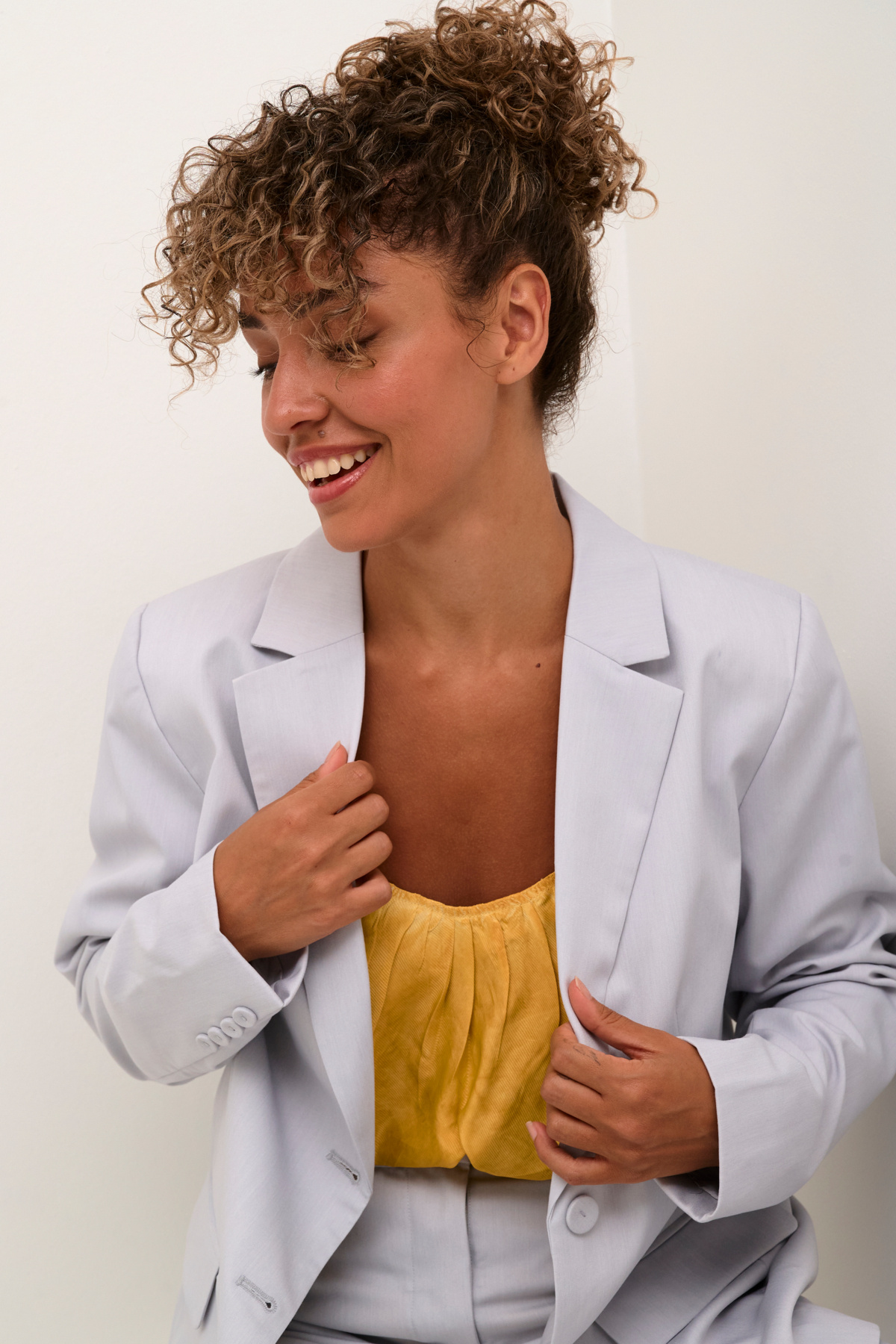 CREAM 10612353 Crcocamia melange long blazer micro chip mela