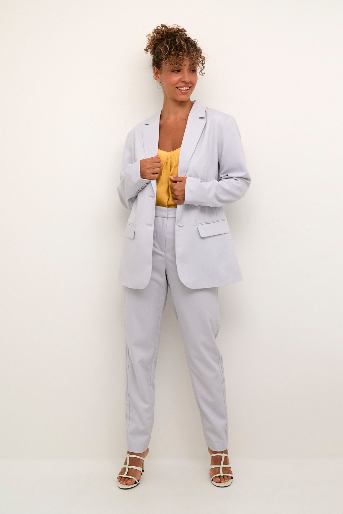 CREAM 10612353 Crcocamia melange long blazer micro chip mela