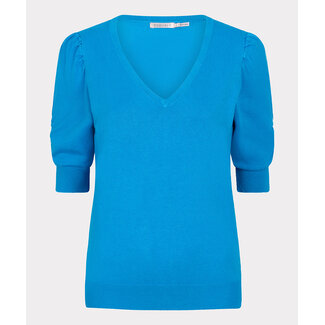 ESQUALO SP24.07003 Sweater v/neck gathering slve blue