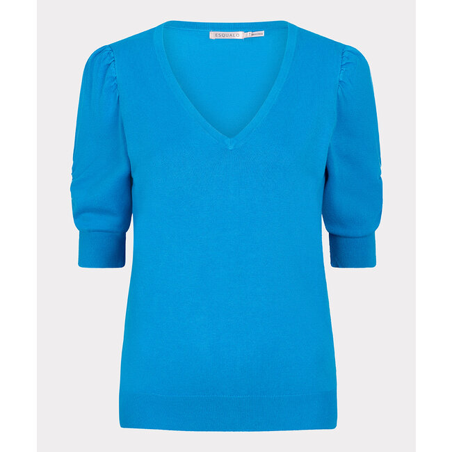 ESQUALO SP24.07003 Sweater v/neck gathering slve blue