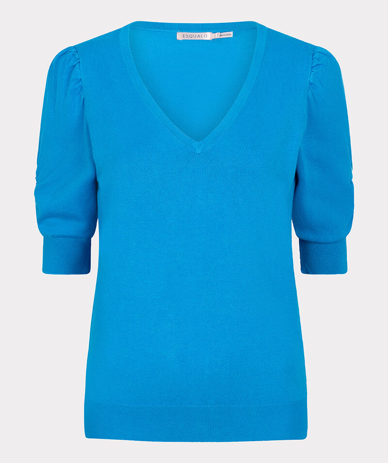 ESQUALO SP24.07003 Sweater v/neck gathering slve blue