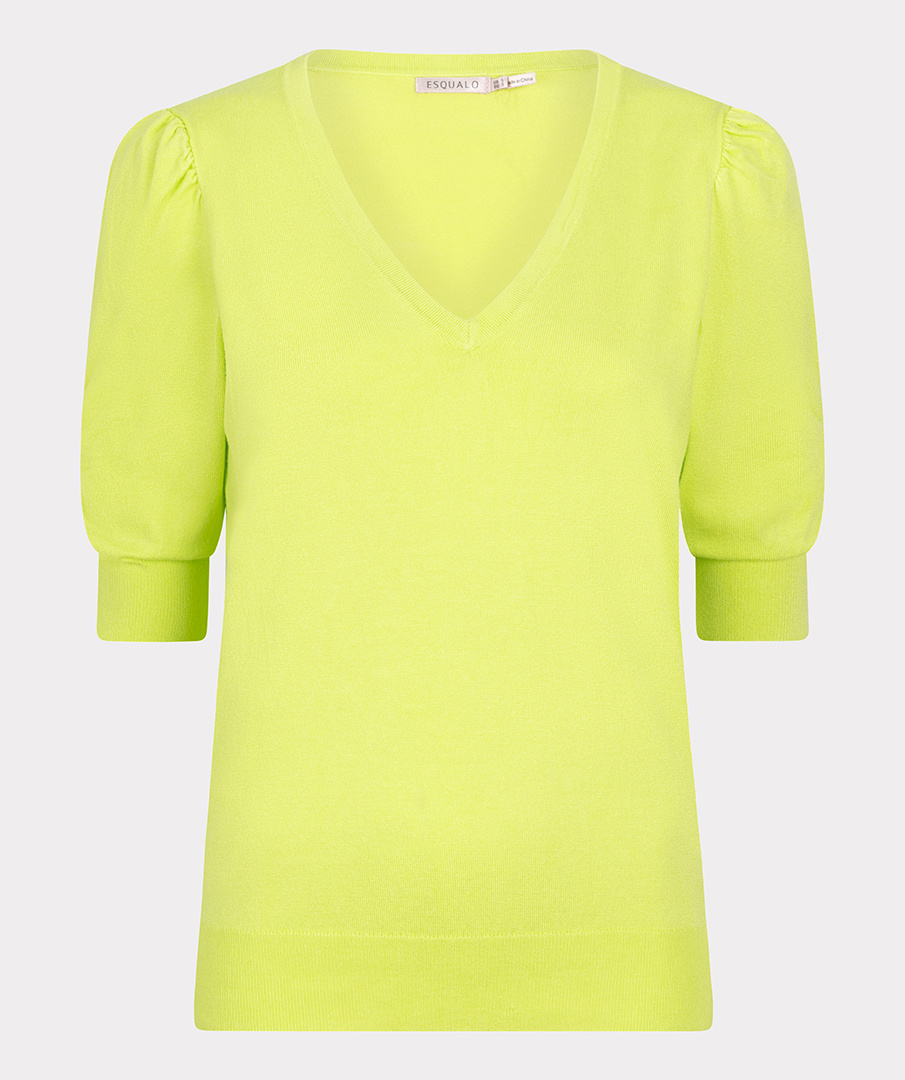 ESQUALO SP24.07003 Sweater v/neck gathering slve lime