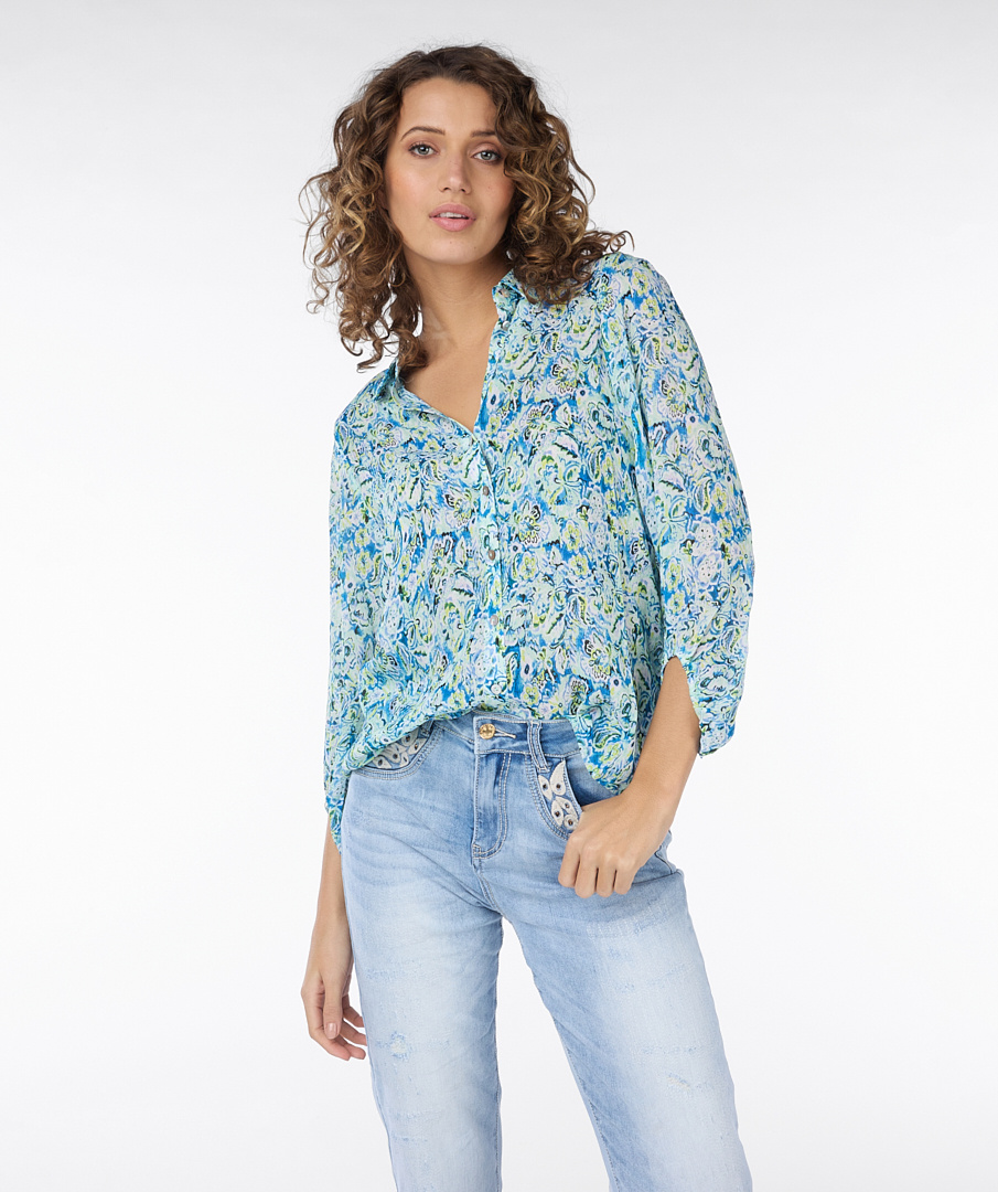 ESQUALO SP24.15005 Blouse 3/4 slve bayside flower bomb print print
