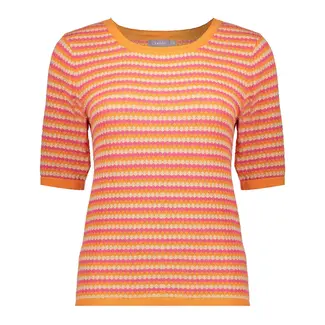 GEISHA 44041-14 Top knit short sleeves stripes orange/red/sand