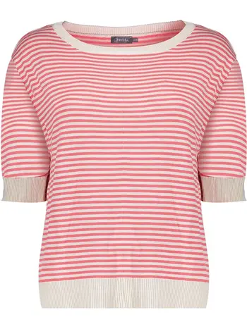 GEISHA 44061-70 Pullover strip short sleeve off-white/raspberry