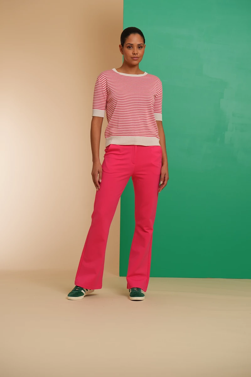 GEISHA 44061-70 Pullover strip short sleeve off-white/raspberry