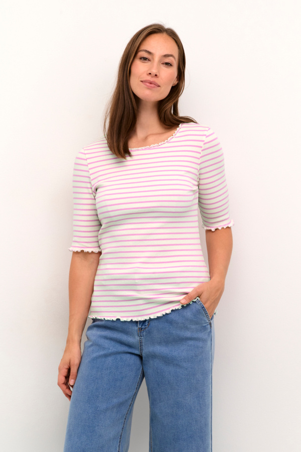 CREAM 10612457 Crribba s/s stripe blouse white w. pink str