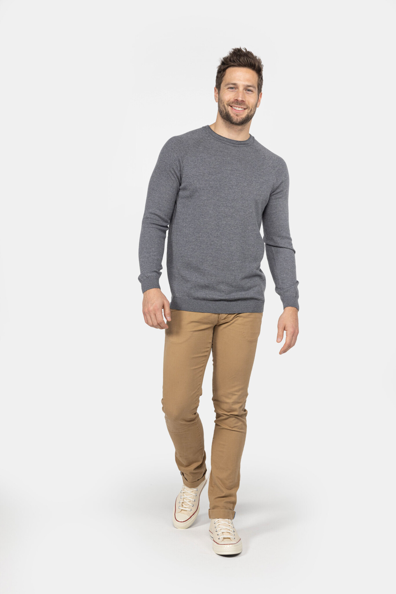 MEEDIN Meedin Ronde Hals Merino Grijs Melee