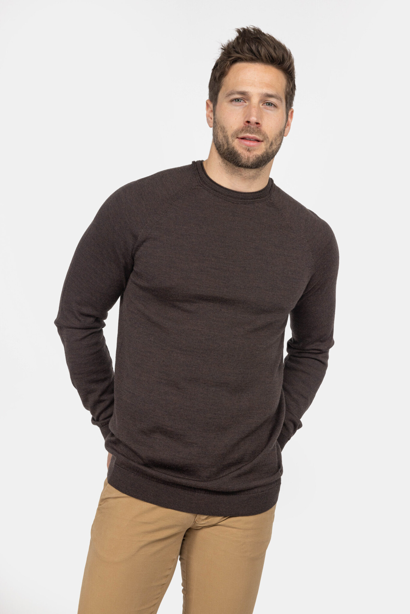 MEEDIN Meedin Ronde Hals Merino Donker Bruin