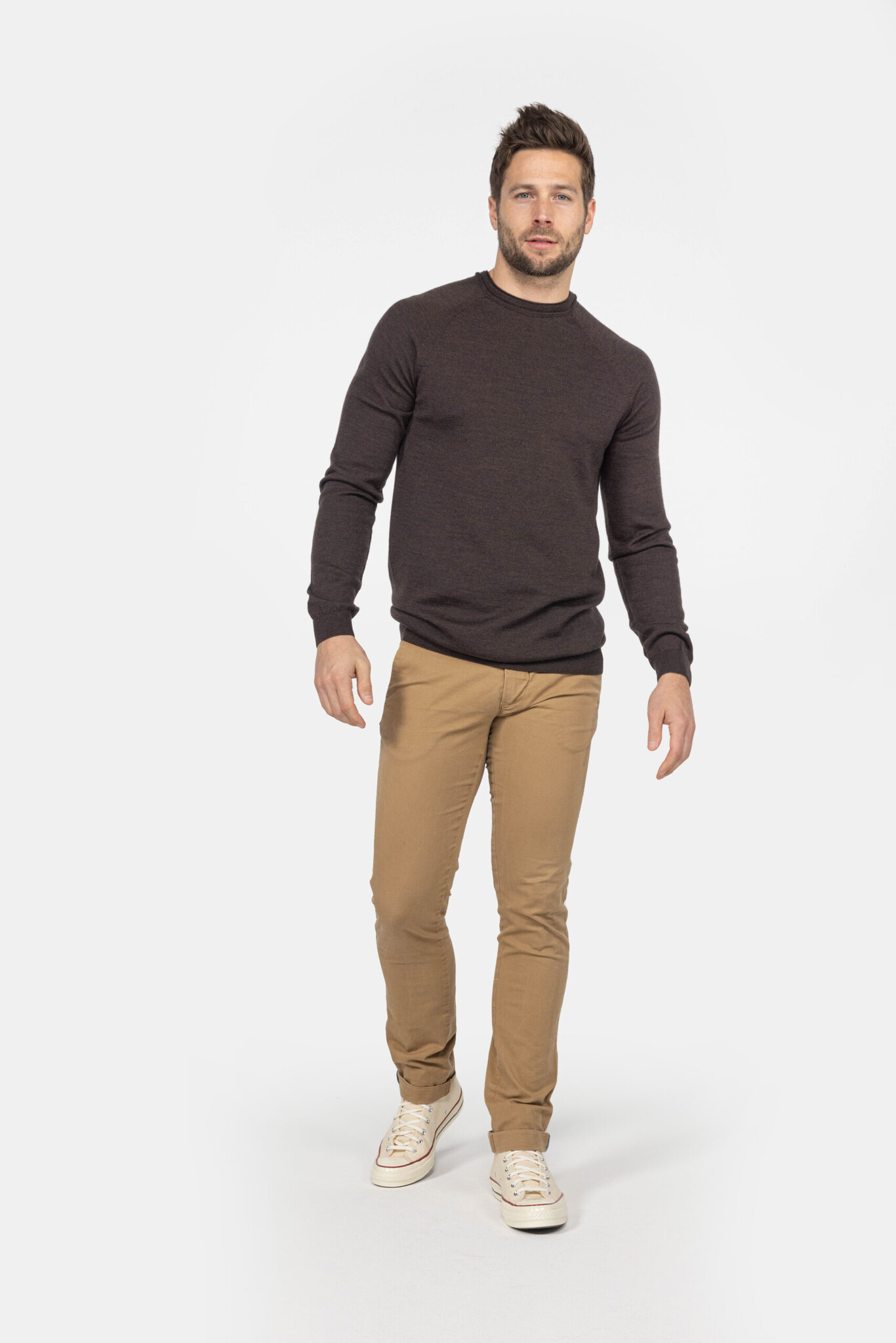 MEEDIN Meedin Ronde Hals Merino Donker Bruin