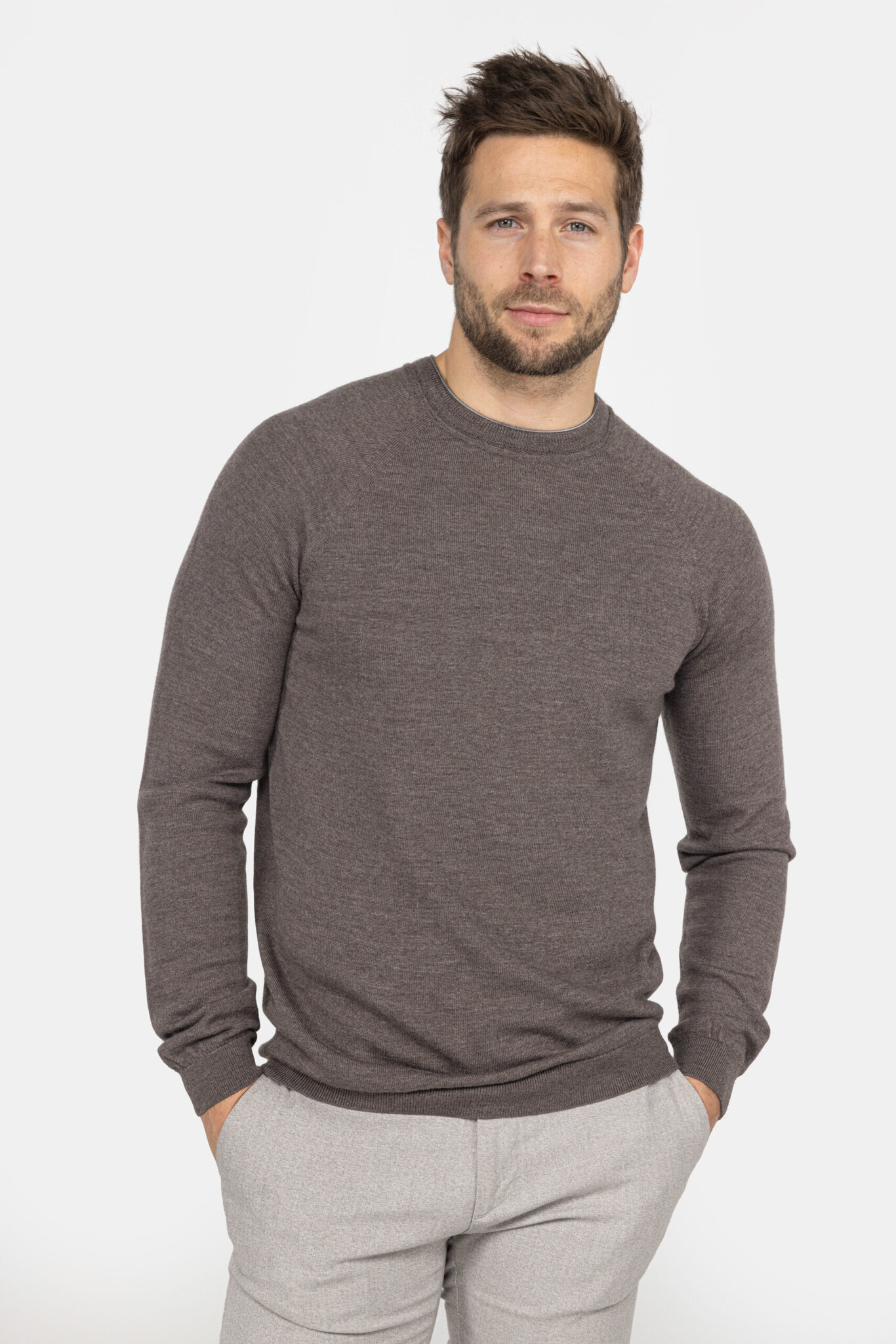 MEEDIN Meedin Ronde Hals Merino Taupe