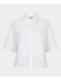 ESQUALO Esqualo Blouse cropped crinkle embroidery off white