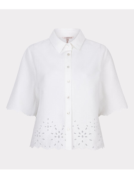 ESQUALO Esqualo Blouse cropped crinkle embroidery off white