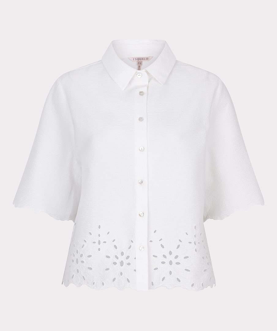 ESQUALO Esqualo Blouse cropped crinkle embroidery off white