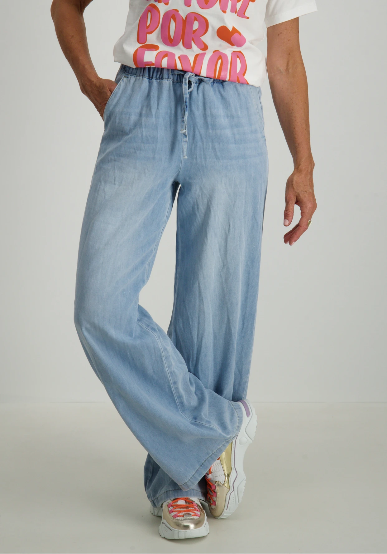 GEISHA Geisha Jeans elastic waist bleached denim