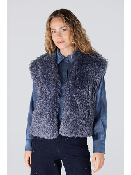 JANSEN AMSTERDAM Dali gilet fake fur blue grey