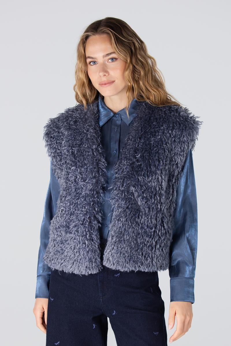 JANSEN AMSTERDAM Dali gilet fake fur blue grey