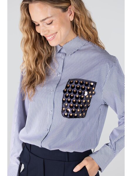 JANSEN AMSTERDAM goldie blouse sequins pocket dark blue